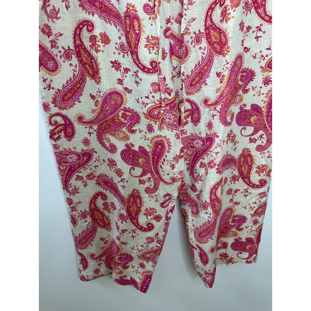 Units Woman Paisley 100% Linen Relaxed Pants Tan Pink Plus Size 2X Lagonlook - Picture 6 of 14